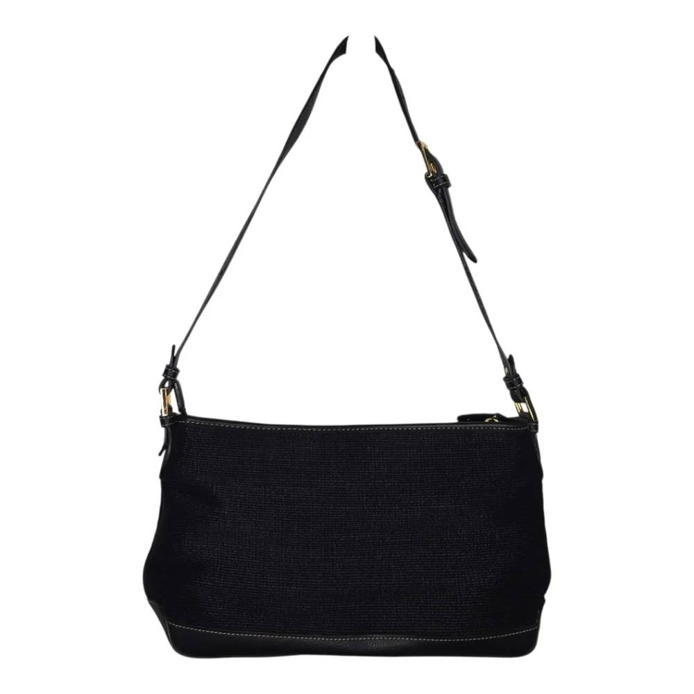 Etienne Aigner Womens Black Woven Jute Leather Shoulder Bag